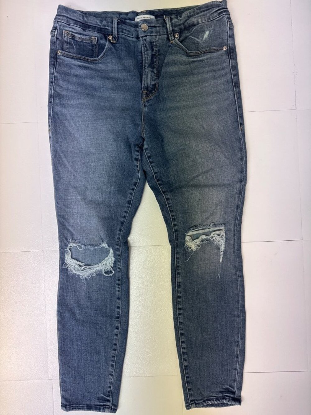 Good American Good Legs Crop High-Waist Skinny Jeans, Blue261 Wash, Size 12/31